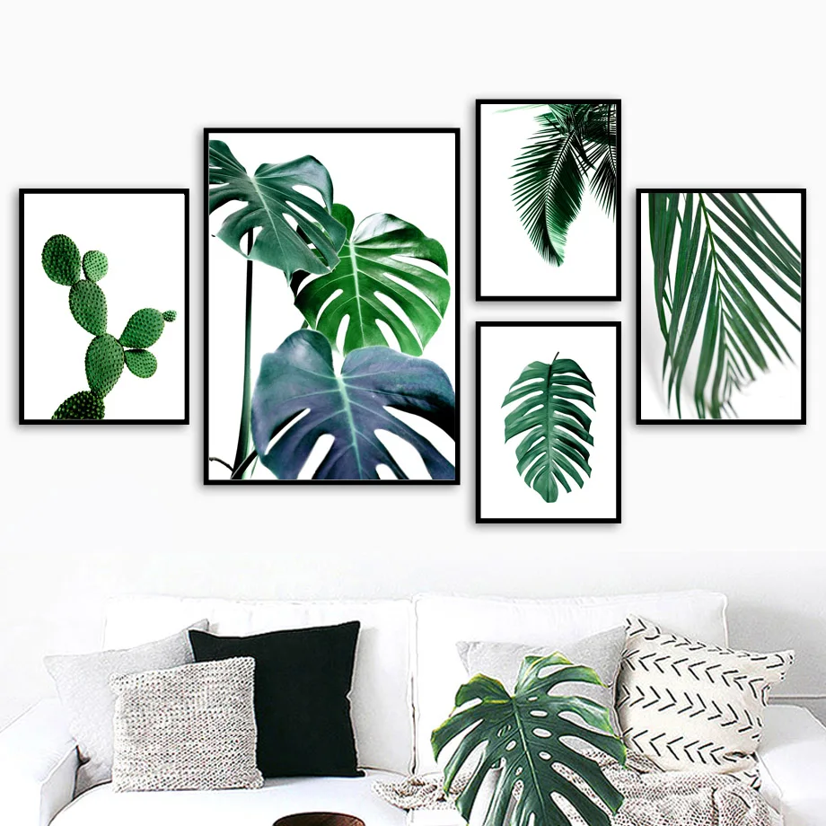Sveže Zelene Kaktus Velik Tropski Listi Wall Art Platno Slikarstvo Rastline Nordijska Plakatov In Fotografij Stenske Slike Za Dnevno Sobo