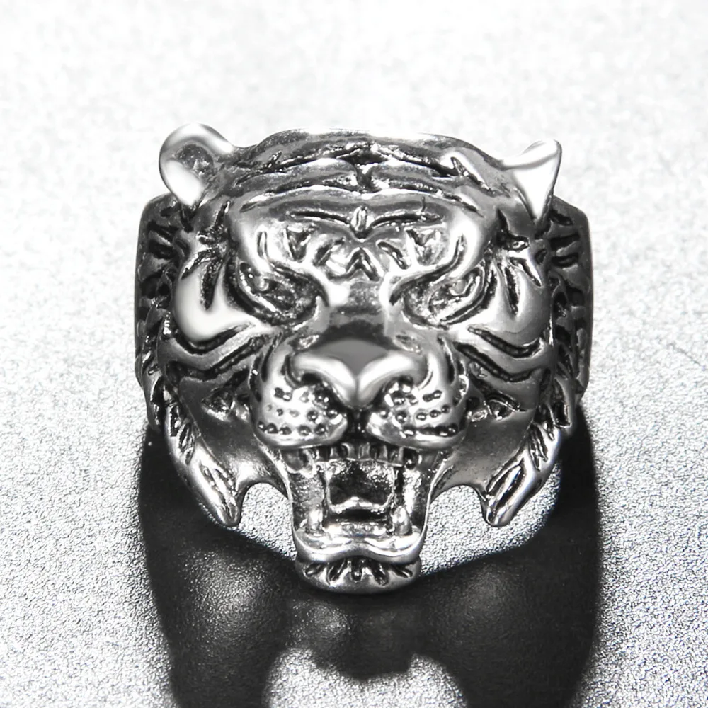 Moški Prstan Biker Prst Obroči Evropske Gotike Punk Retro Slogu Živali Tiger Glavo Starinsko srebrne Barve Izjavo Obroč Za Moške