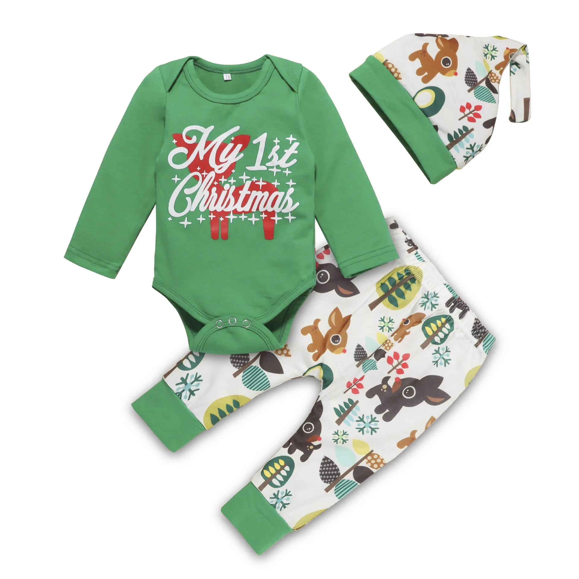 0-18 M Božič Dojenček Fant Dekle, igralne obleke Novorojenega Dojenčka Baby Risanka Jelena Rdeče In Zelene Jumpsuit Playsuit Božič Otroške Kostume