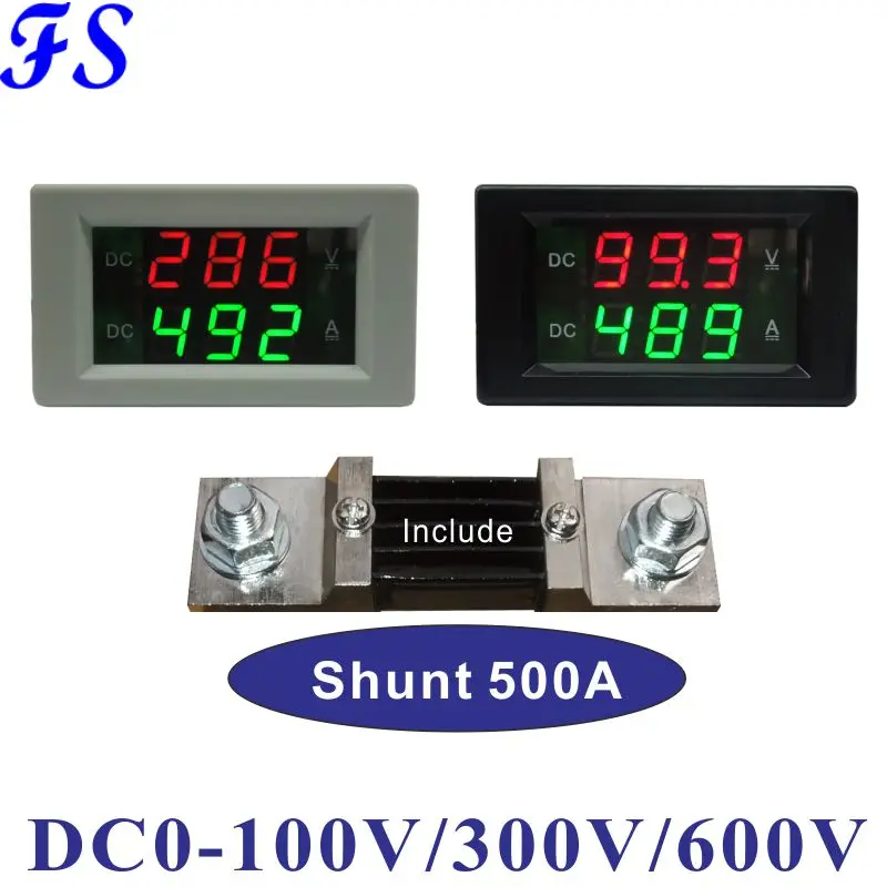 DC 500A Voltmeter Ampermeter DC 0-100V 300V 600V Vključuje Vzporedni 100A 75mV LED Napetost Tekoči Meter Volt Amper Meter Tester Napetosti