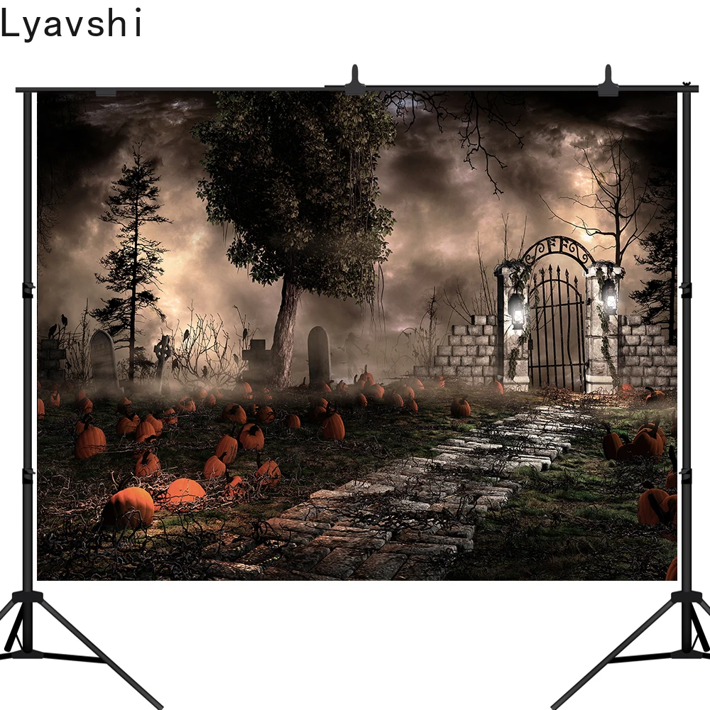 Lyavshi Fotografija Ozadje Halloween Skrivnost Pokopališče Bučna Strašljivo Noč Ozadje Otrok Fotografski Portret Ustrelil studio