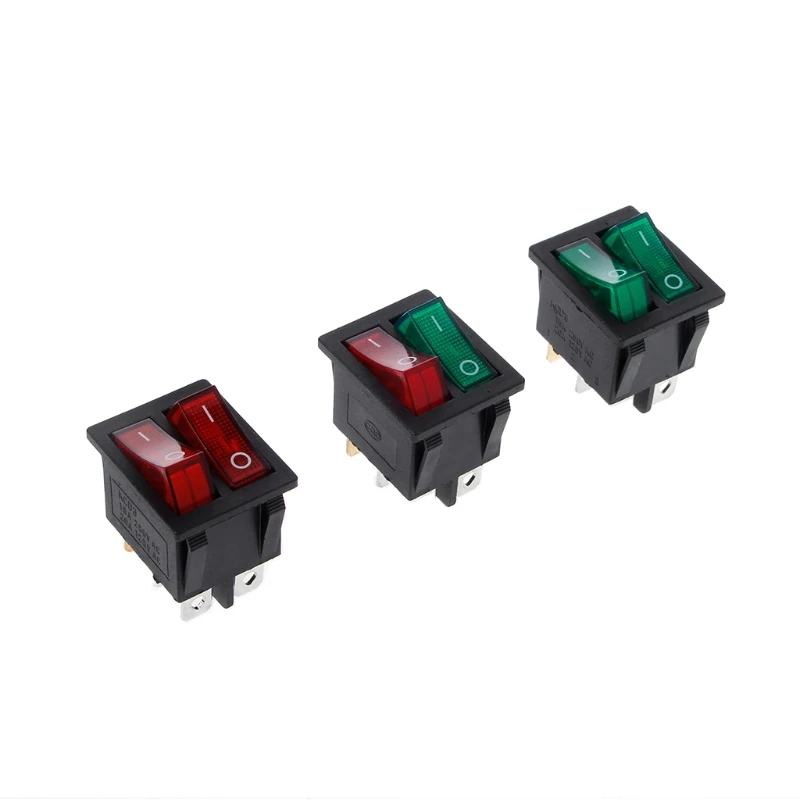 Dvojno Čoln Rocker Switch 6 Pin Za vklop / Izklop Z Zeleno Rdeče Svetlobe 20A 125VAC