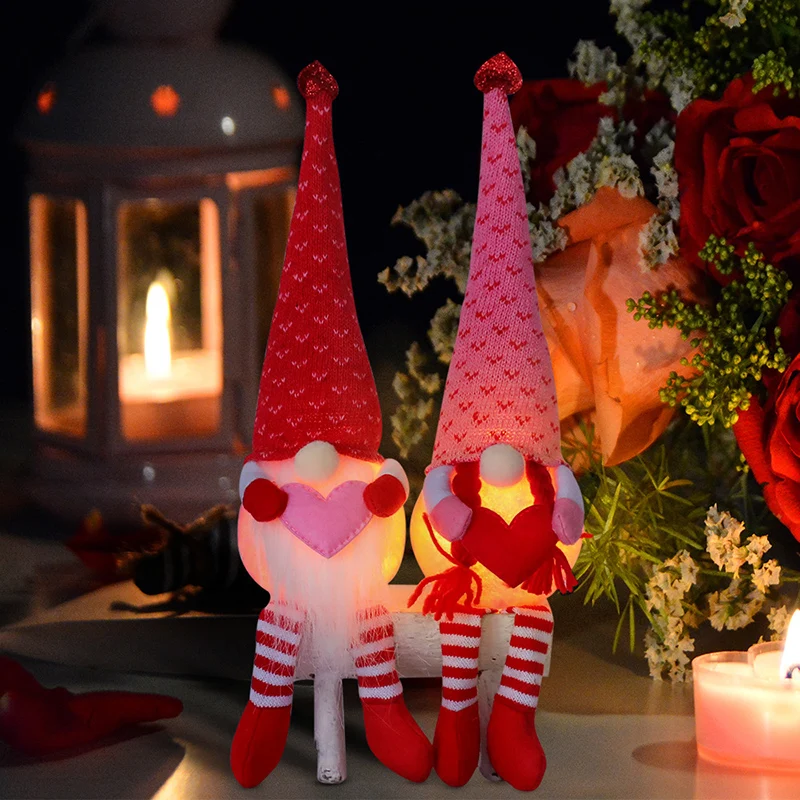 Najnovejši Valentinovo Svetlobna Gnome Plišastih Brezosebna Lutka Okraski za Valentinovo je Prisoten