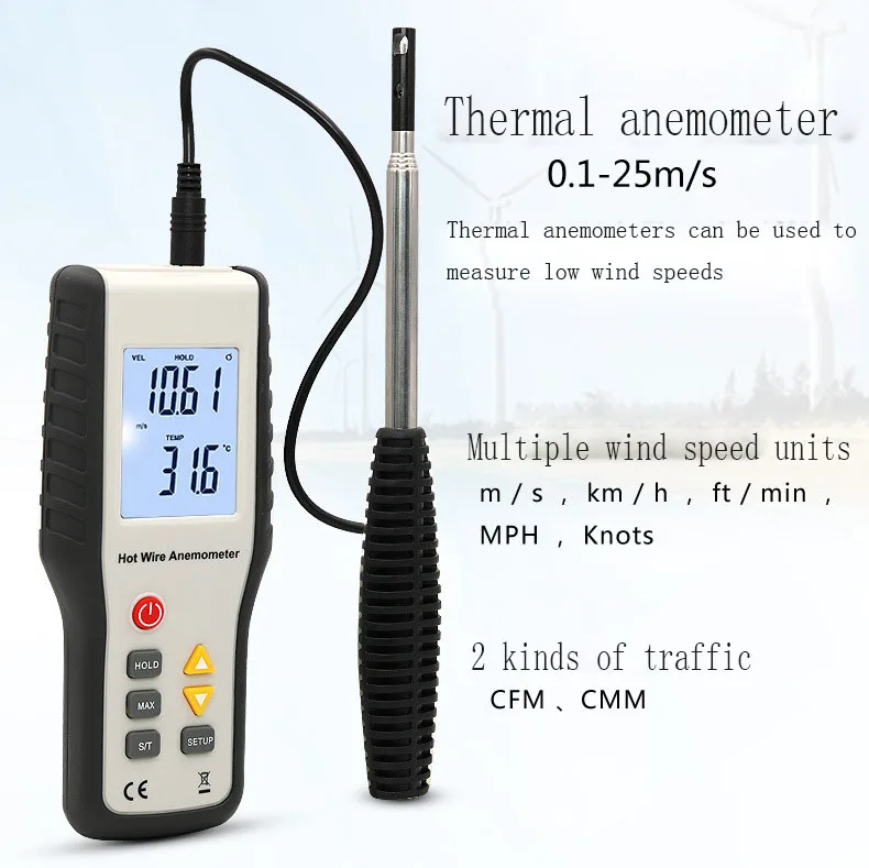 HT9829 Toplotne anemometer, količine zraka meter, visoko občutljivost anemometer, veter merjenja temperature lahko ukrep prepir