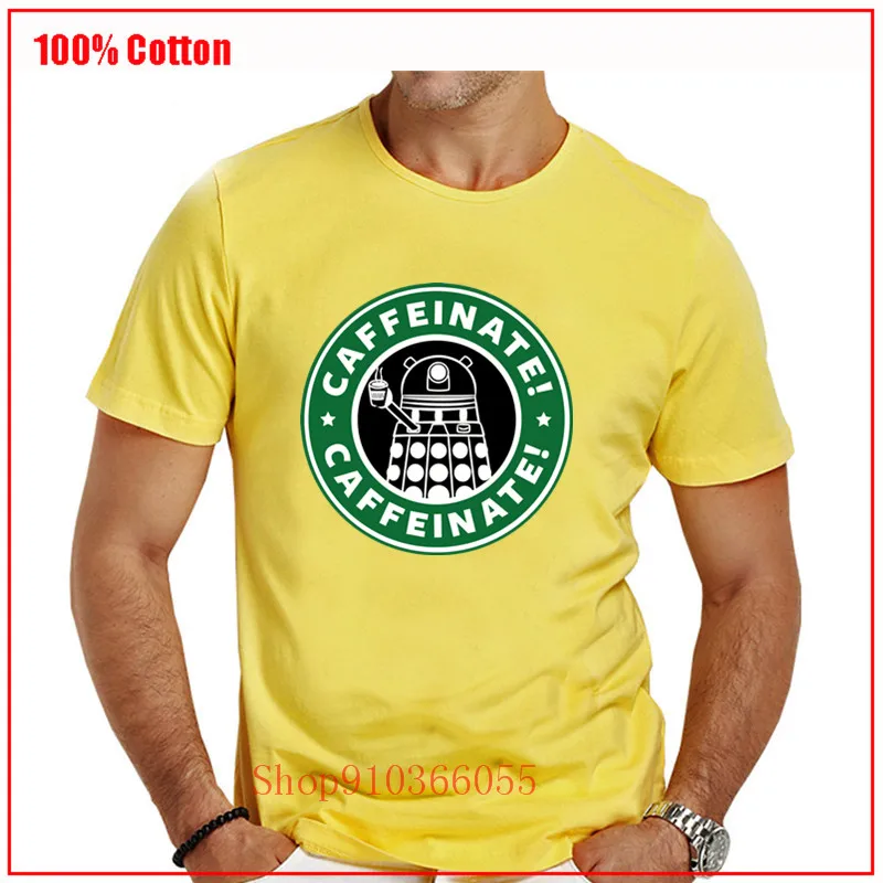Moški T-Shirt Poletje Bombaž Priložnostne T-shirt Dalek Kofeinskih Tiskane Grafika Tshirt Moški Harajuku Smešno Tees Unisex Spusti Ladje