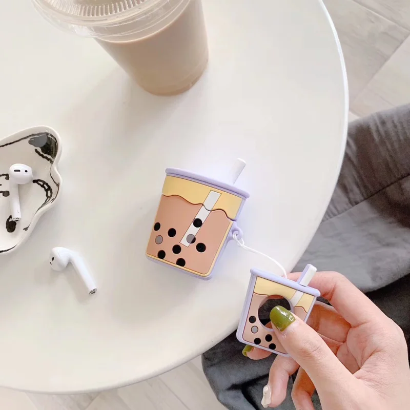3D Srčkan Risanka mlečno čaj Brezžične Bluetooth Slušalke Primeru Za Apple Airpods Silikonski Slušalke Primerih Za Airpods 2 Pokrov