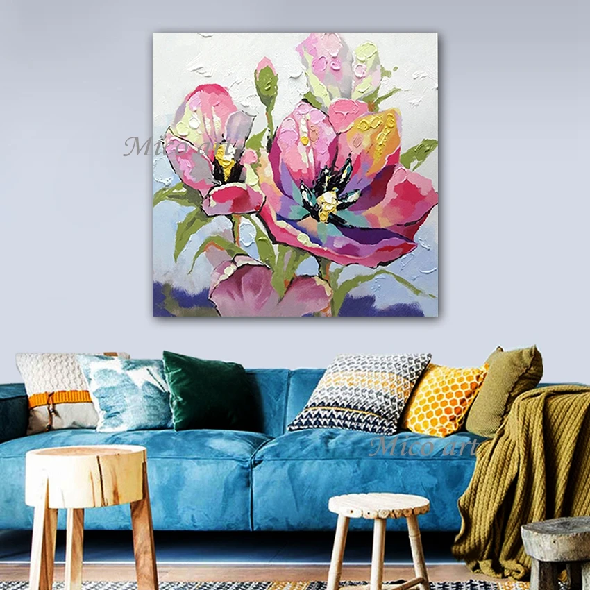 Težko teksturo barvit cvet art oljna slika, ročno poslikano brez okvirja platno umetnosti stenski dekor umetnine doma dekoracijo umetnin