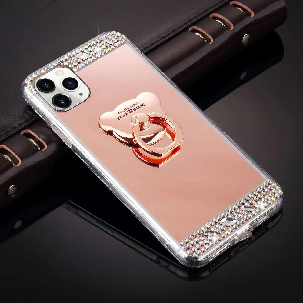 Ogledalo Diamond Mehko Telefon Zadnji Pokrovček Za Samsung Galaxy Note 20 Opomba 20 Ultra A60 A21S A41 A01 A31 2020 Bling Prst Prstan Primeru