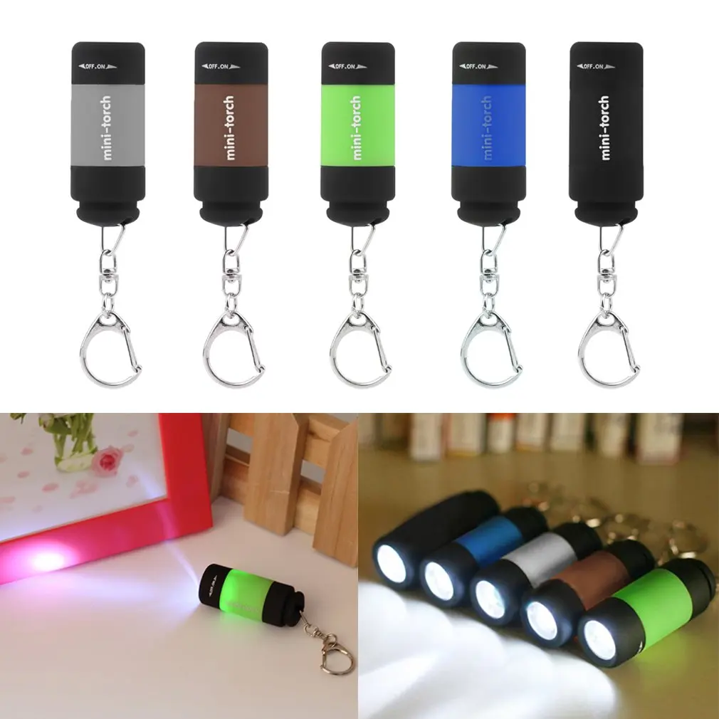 1pcs Prenosni Mini Keychain Žep Baklo USB Polnilne Luči Svetilka Svetilka 0,5 W 25Lm Multicolor Mini-Baklo Vroče