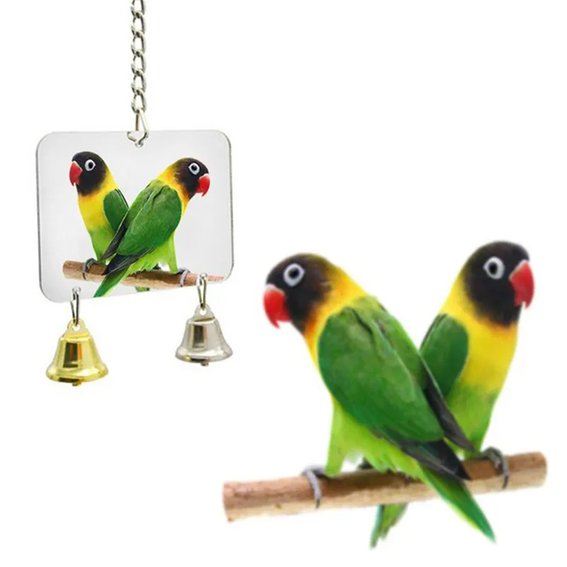 4 Oblike Papiga je Igrača Mini Ogledalo Z Zvonovi, ki Visi En Obraz Ogledalo Za Papiga Cockatiel Budgie Swing Ptičje Kletke, Igrače Dobave