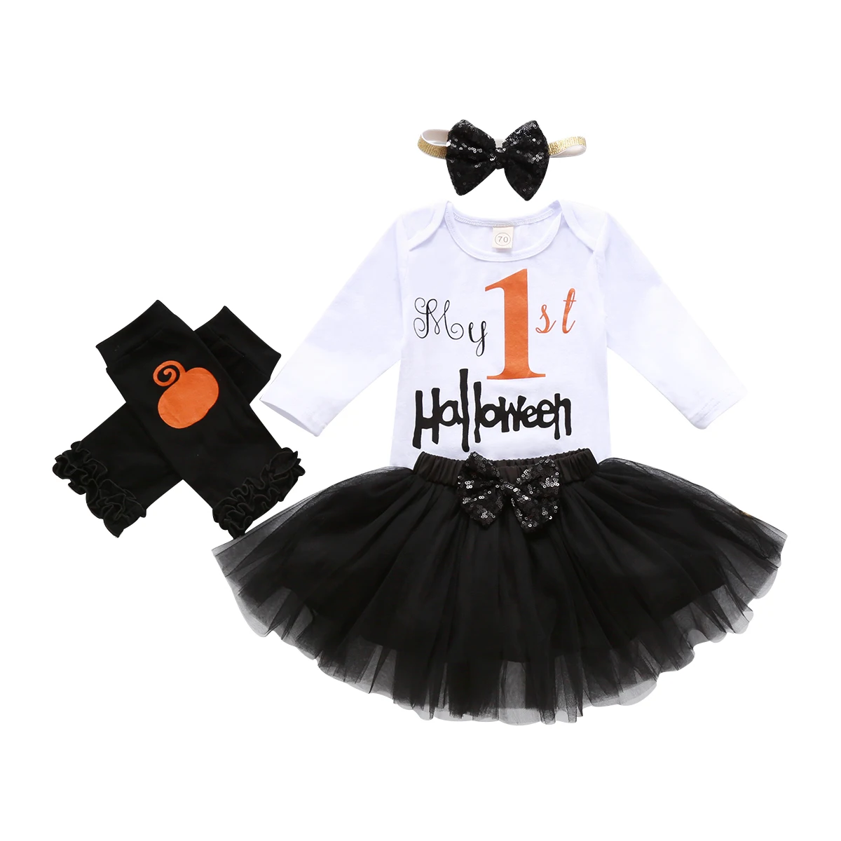 2020 Nova Halloween Newborn Baby Dekleta Obleke Nastavite Dolg Rokav Pismo Tiskanja Romper+Bleščica Lok+Očesa Krilo+Glavo+Leg Ogrevalnike