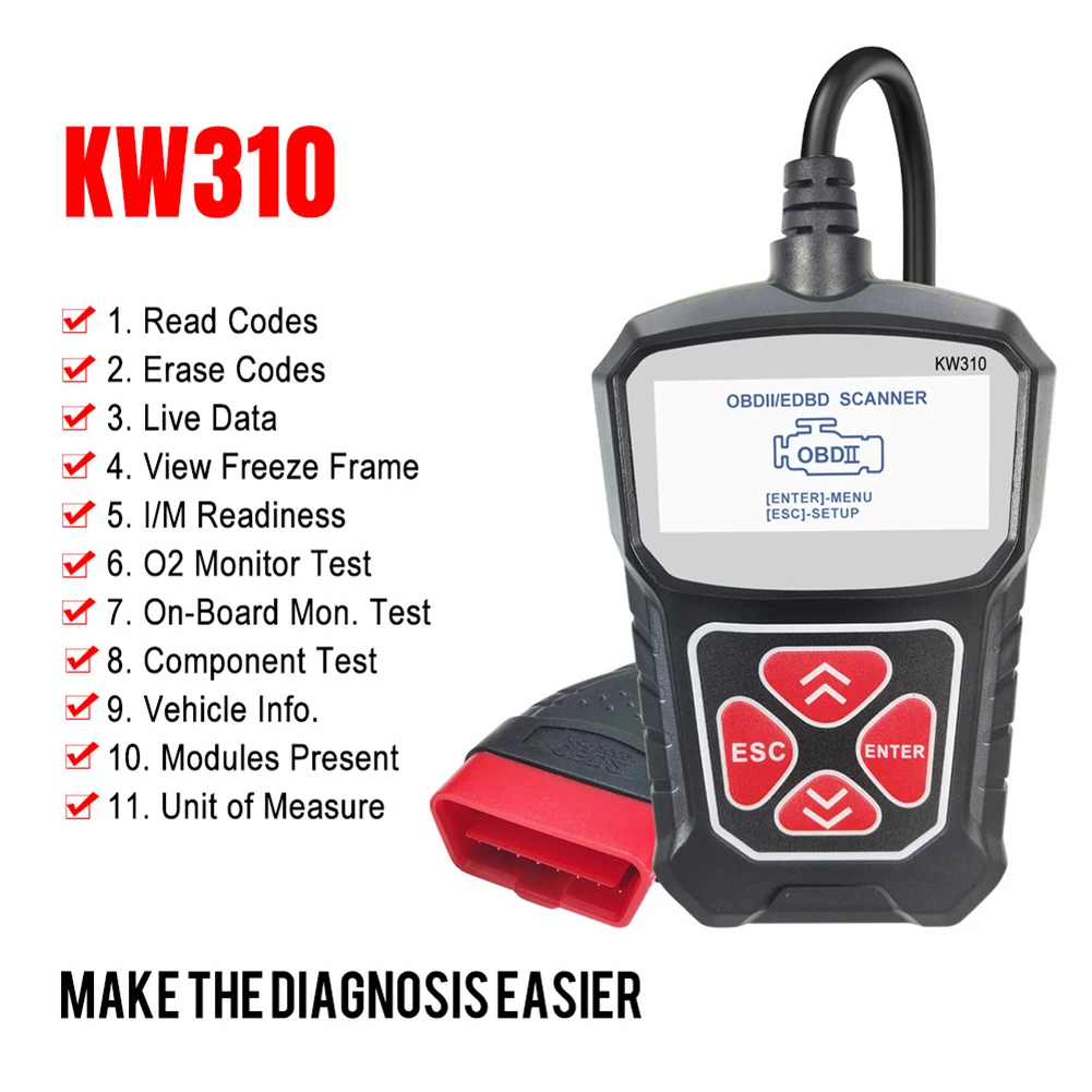 KW310 OBD2 Optičnega OBD Avto Diagnostično Orodje Check Engine Kodo Bralnik Avtomobilski industriji Diagnostično Orodje za Avto