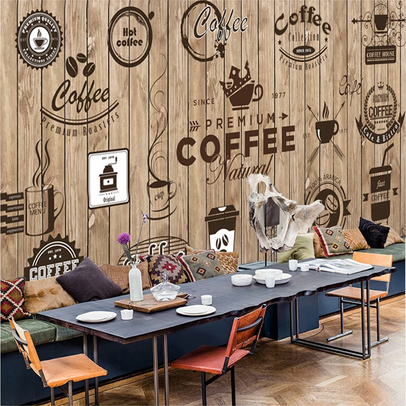 Ozadje po meri Za Stene 3D Retro Evropski Stil Lesa Zrn Kave Oznaka Cafe, Restavracija Ozadju Dekor Zidana Stena Krpo