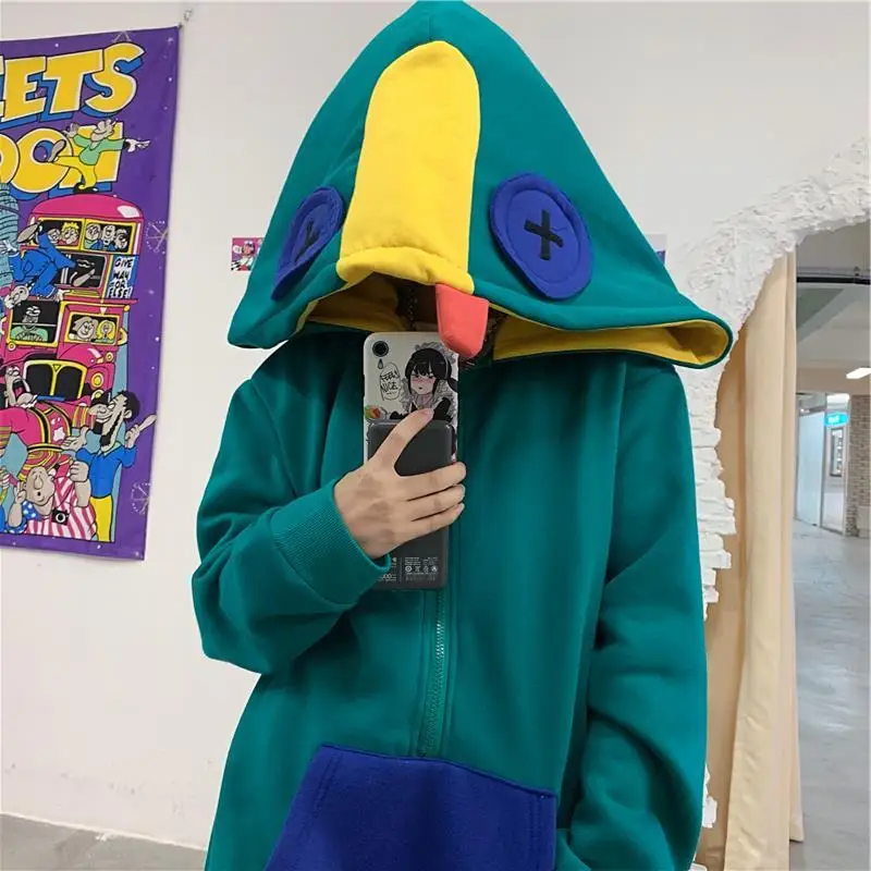 Korejski Oblačila Prevelik Pulover S Kapuco Runo Smešno Jezika Iz Žaba Pokrivala Hip Hop Mozaik Svoboden Priložnostne Harajuku Ulične