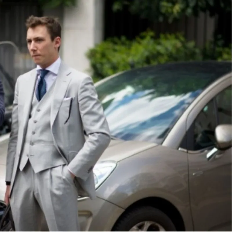 TPSAADE Klasična poslovna moda po meri svetlo sivo obleko za moške slim športna jakna telovnik hlače poroko žogo obleko, ženin 3 delni set