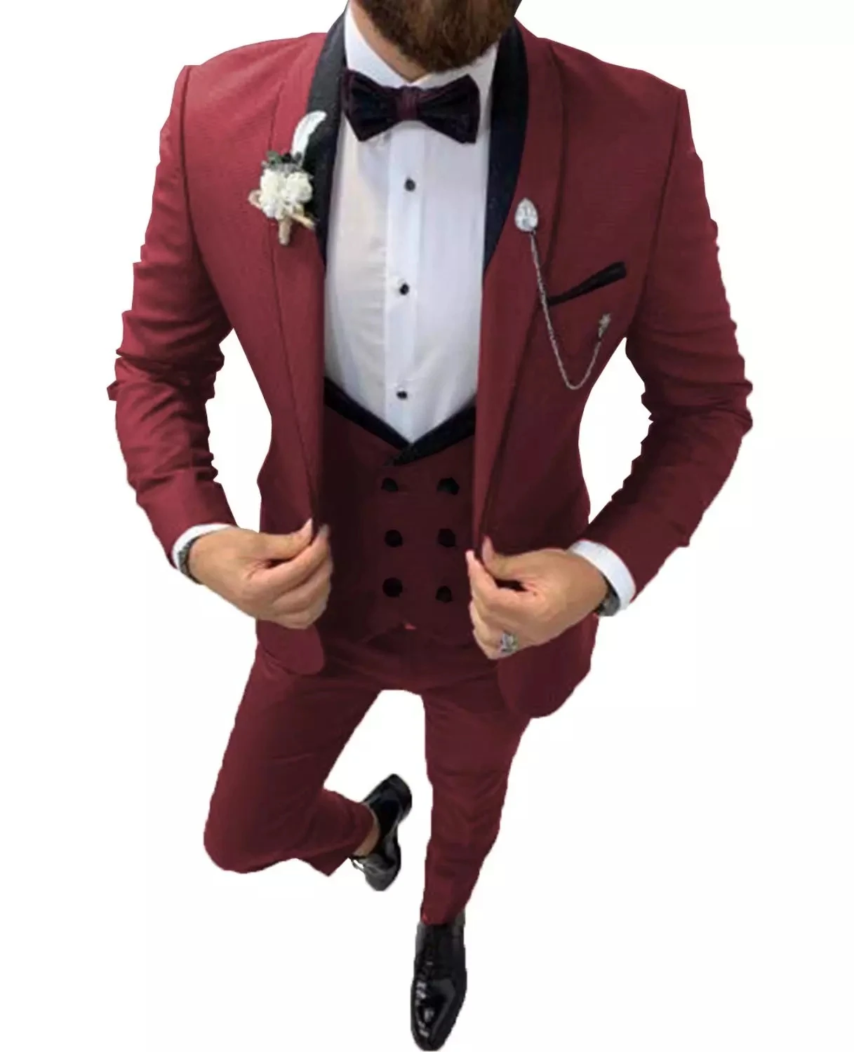 Moda Rdeče Moške Obleke Dvojno Zapenjanje Telovnik 2021 Zadnji Plašč, Hlače Modelov Ženina Poročna Tuxedos Man Kostum Homme 3 Kosov