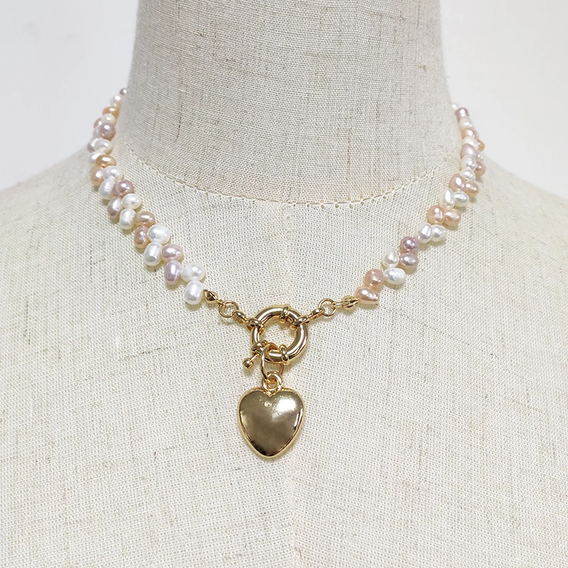ženske modne zlato barvo srce ogrlico, obesek naravnih sladkovodnih biserov ročno visoke kakovosti nakit Valentinovo darila