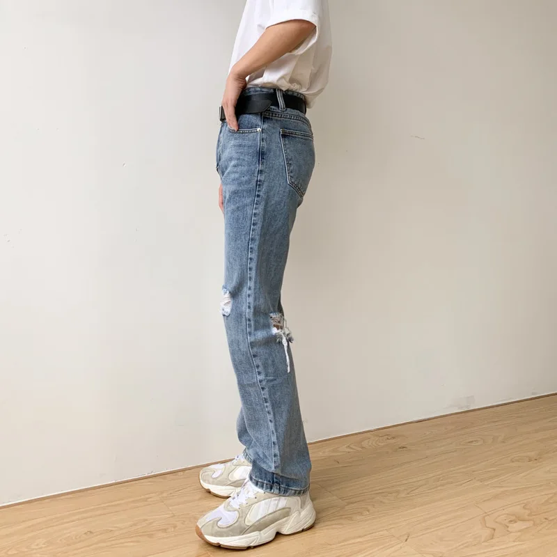 2021 Vintage Moda Priložnostne Zdrobljen Luknjo Naravnost Jeans Hlače Moški Japonska Koreja Slog Ulične Hip Hop Traper Hlače Moto Hlače