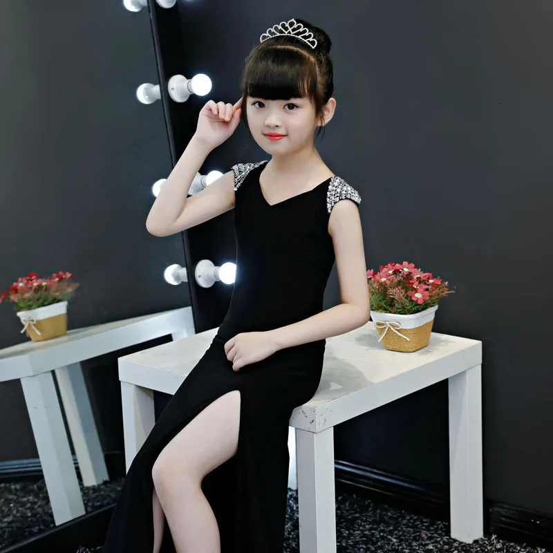 Črna Seksi Split Kitajski Orientalski Obleke Večerne Kitajska Qipao Otroci, Novo Leto, Rojstni Dan Obleke