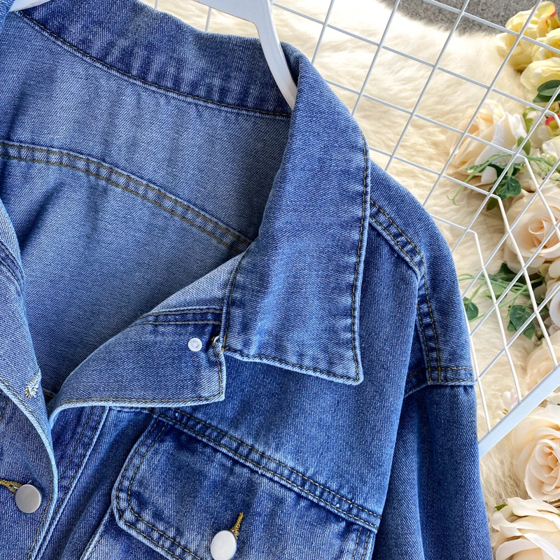 Blue jeans jakna ženske 2020 Trendy Chic Slim Kratek Denim Cowgirl Bluzo Ruched Puff beloprsi Singl Modni Ženski Plašč