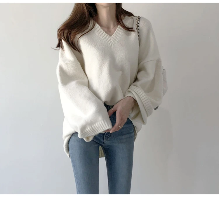 Pomlad Jesen Dame Džemper Svoboden korejskih Žensk Long Sleeve Jopica Moda Eleganten V-neck Knitted Puloverju Vrhovi 2020