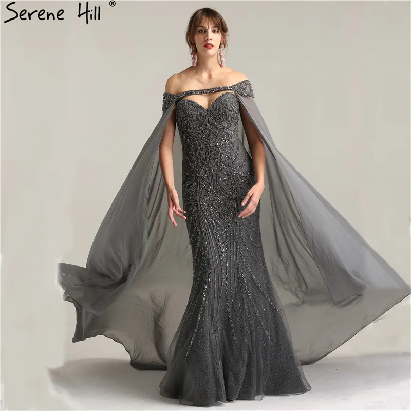 Luksuzni Kristalno Beaded morska deklica Sivo Večerne Obleke s Snemljivo Šal 2020 Novega Modela, Party Obleke Dubaj Haljo De Soiree BLA6246