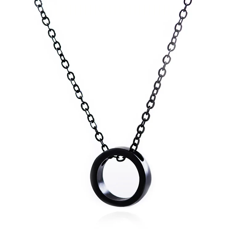 Preprost Debele Geometrijske Krog Visijo Krog Črno Zlato Silver Plated Ogrlica za Ženske
