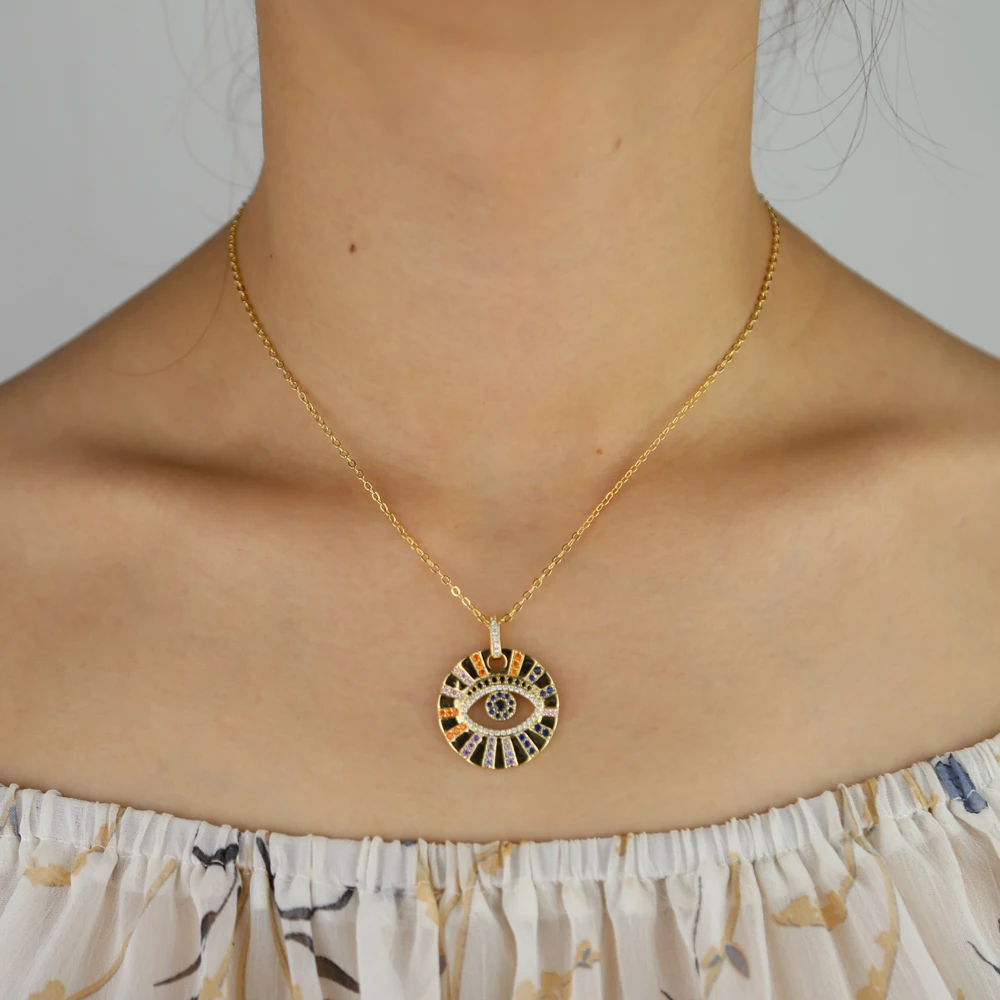 2019 nov modni zlata ogrlica za ženske razširjenje pisane kubičnih cirkonij Krog Kovanca disk geometrijske ogrlice