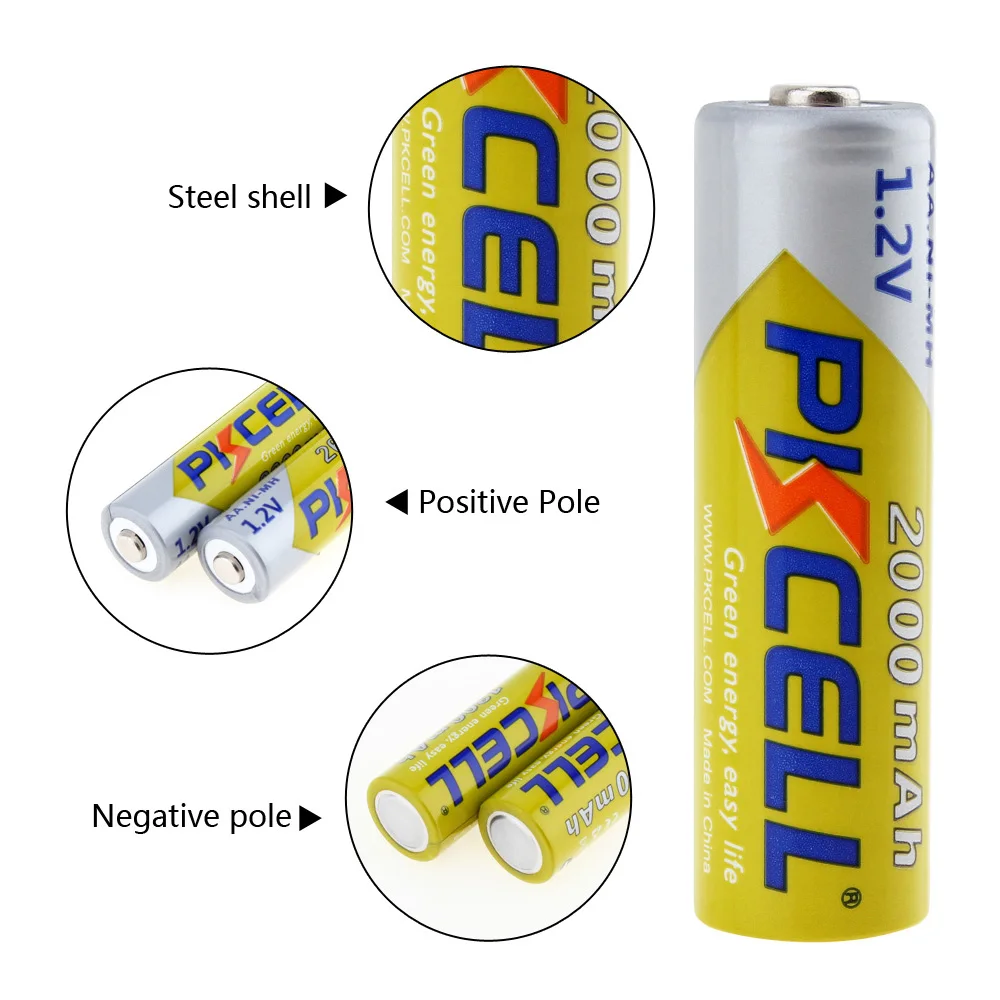 10Pcs PKCELL Bateria AA Baterija za ponovno Polnjenje NI-MH 2000mAh 1,2 V 2A Bateria Baterias Pravi Zmogljivosti Za Digitalni Fotoaparat