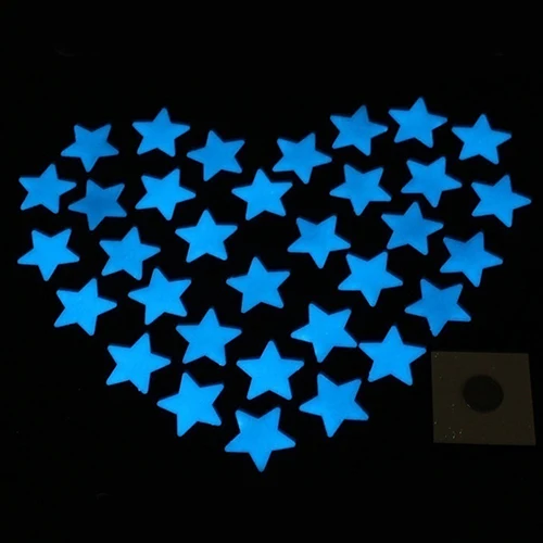 VROČE PRODAJE！！！Nov Prihod 100 kozarcev Plastične Stenske Nalepke Svetleče Zvezde Žareti v Temno Modra Soba 3 cm Nalepke na Debelo Dropshipping