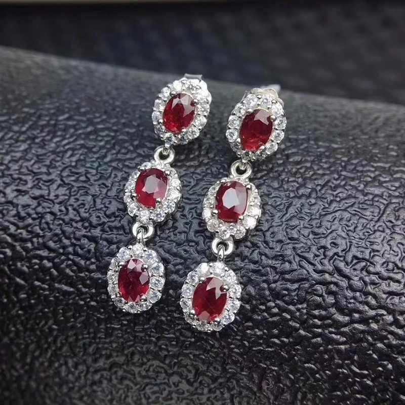 Klasična ruby srebro spusti uhani za poroko šest delov, naravnih ruby gemstone uhani trdna 925 srebro, nakit, ruby