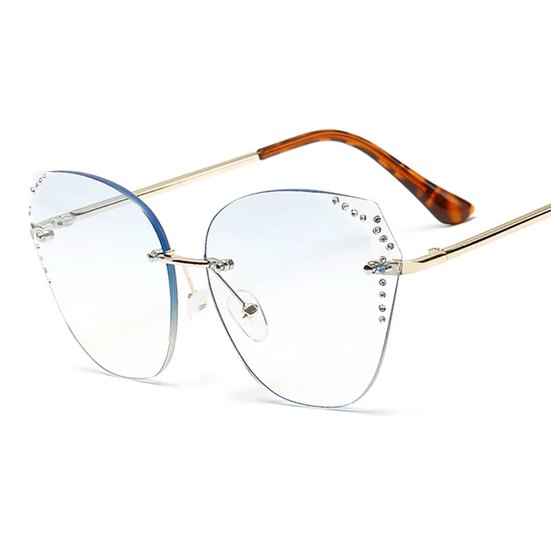 Moda Mačka oči, sončna Očala Ženske 2020 Luksuzne blagovne Znamke Oblikovalec Ogledalo Rimless sončna Očala Ženske Gradient Odtenki Ženska Očala