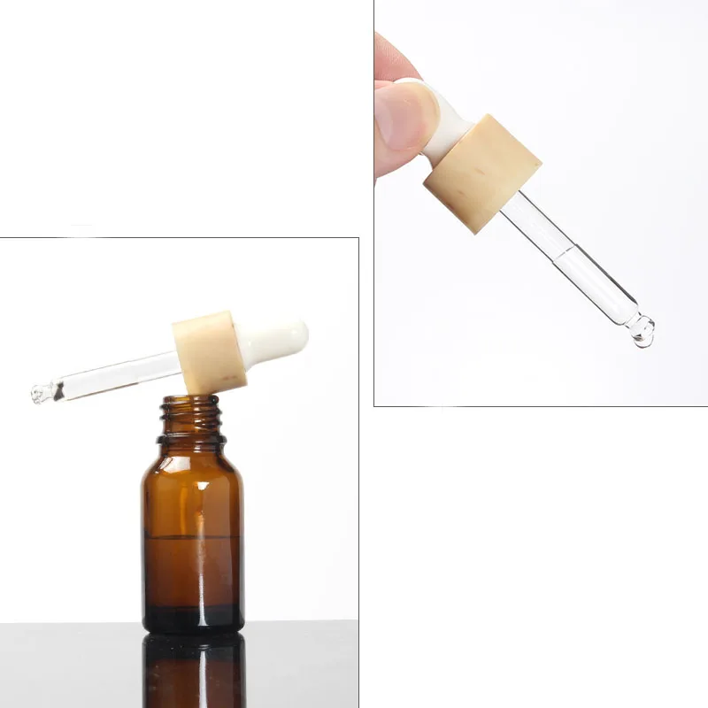 5ML rjavi steklenici leseno oblike kapalko pokrov bele žarnice stekleno kapalko steklenico za eterično olje, tekoče eye serum pack