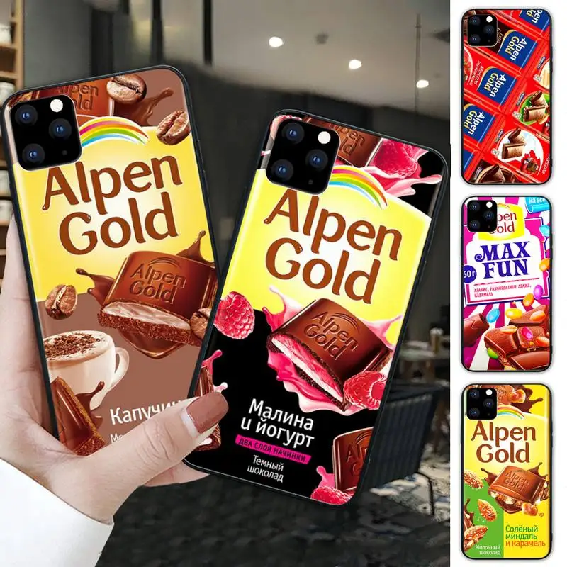 Alpen Zlato Čokolada Črn Silikonski Pokrovček Case Za Iphone Se 2020 6 6s 7 8 Plus X Xs Max Xr 11 12 Pro Max Funda