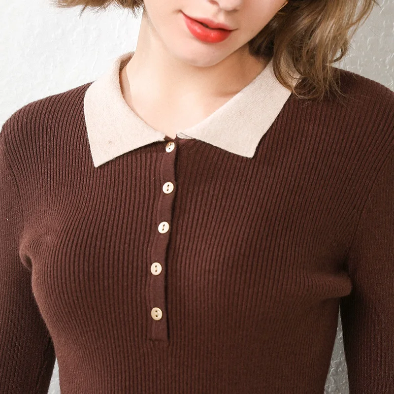 ženske bluze, pletene puloverje zavoj navzdol ovratnik office mode dame suknjič dolge rokave kratek eleganten modni pulover vrhovi