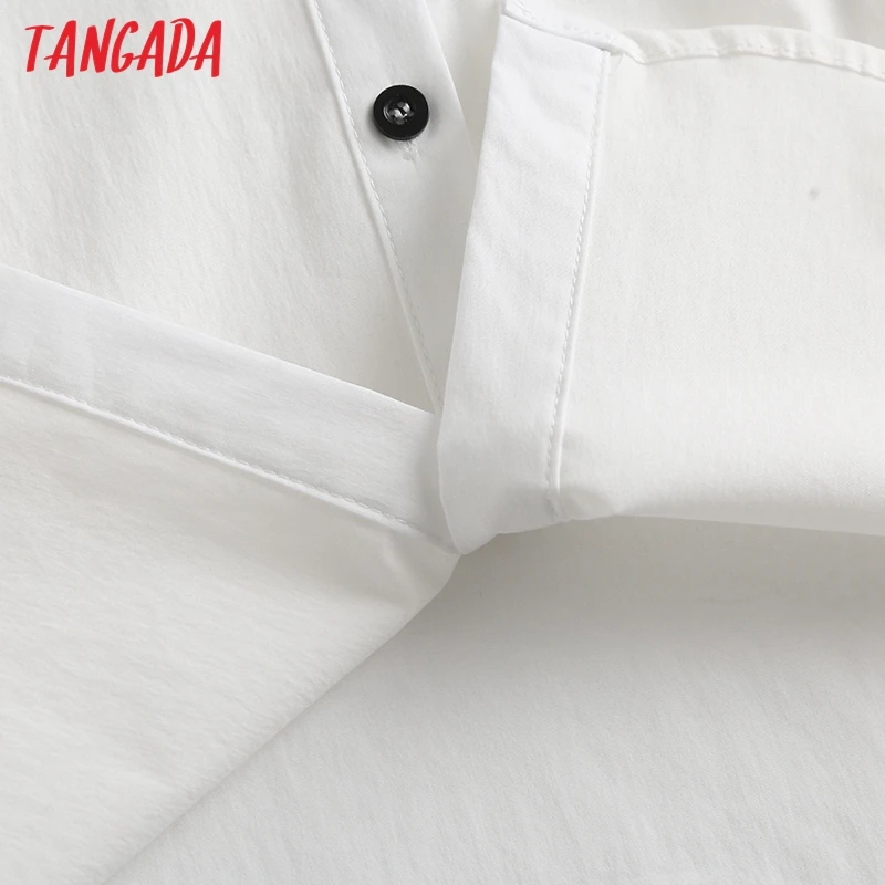 Tangada Ženske Sladko Lok Bele Majice z Dolgimi Rokavi, Solid znižuj Ovratnik Gospe Priložnostne Bluze 5S13