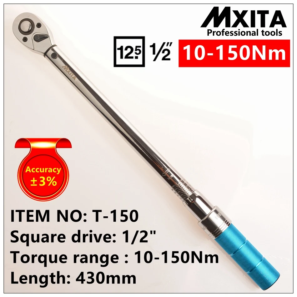 MXITA Natančnost 3% 1/2 10-150Nm Visoko natančno in strokovno Nastavljiv vrtilni Moment Ključa avto Ključ avtomobila, ročno orodje za popravilo Koles
