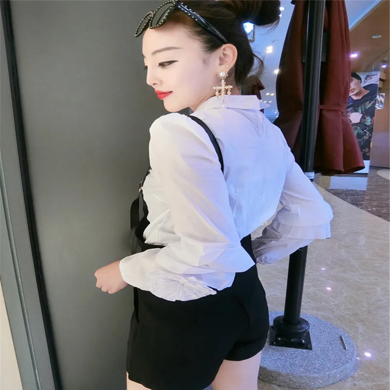 Ženske obleko korejska različica ogrlicom šifon shirt ženski + naramnice žensk dve delni set dva kosa iz vrhu in hlače