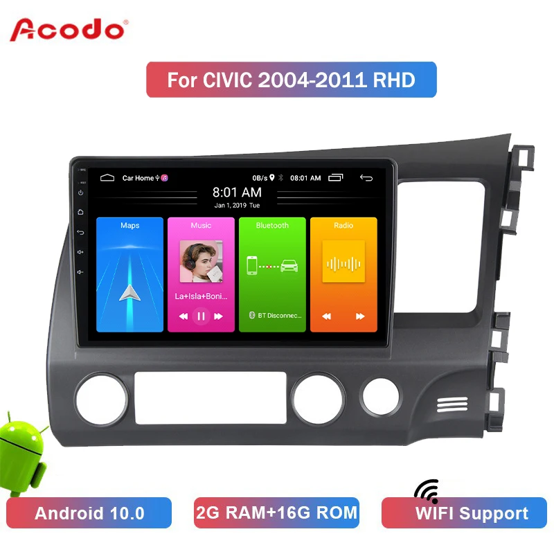 ACODO 2+16 G Android 10.0 avtoradio, Predvajalnik Za Honda Civic Pravico Krmilo 2004-2011 Navigacija GPS 2 din