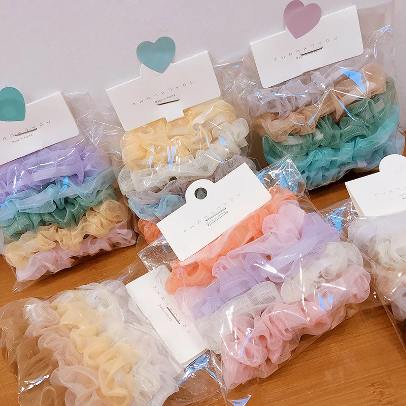5 Kos Barva Organza Lase Scrunchies Candy Barve Elastični Trakovi Za Lase Dekleta Čop Imetnik Korejski Pokrivala Dodatki Za Lase