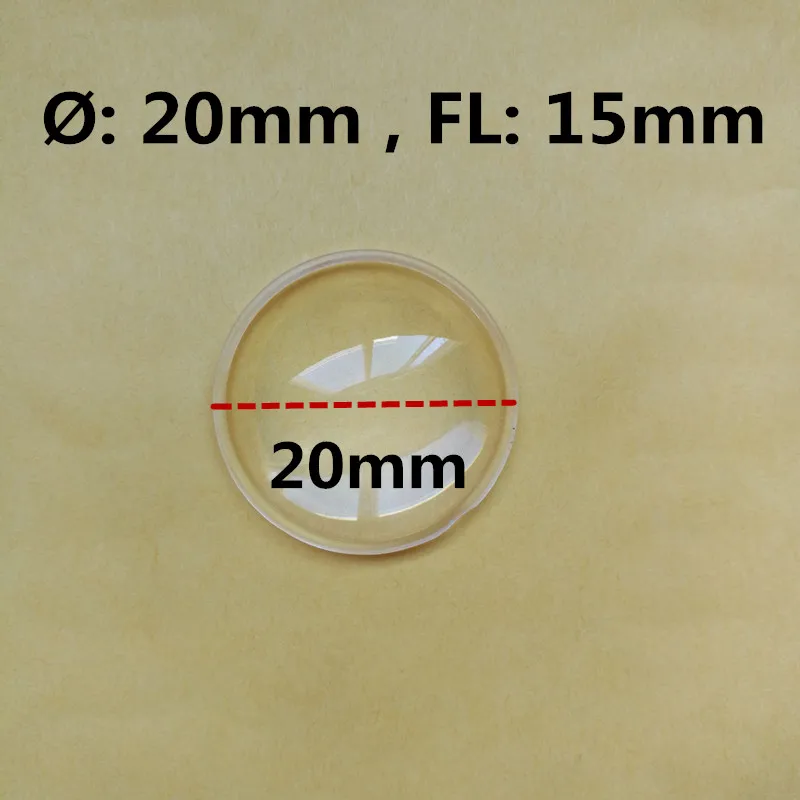 Optične leče premera 20 mm, goriščno razdaljo 15 mm