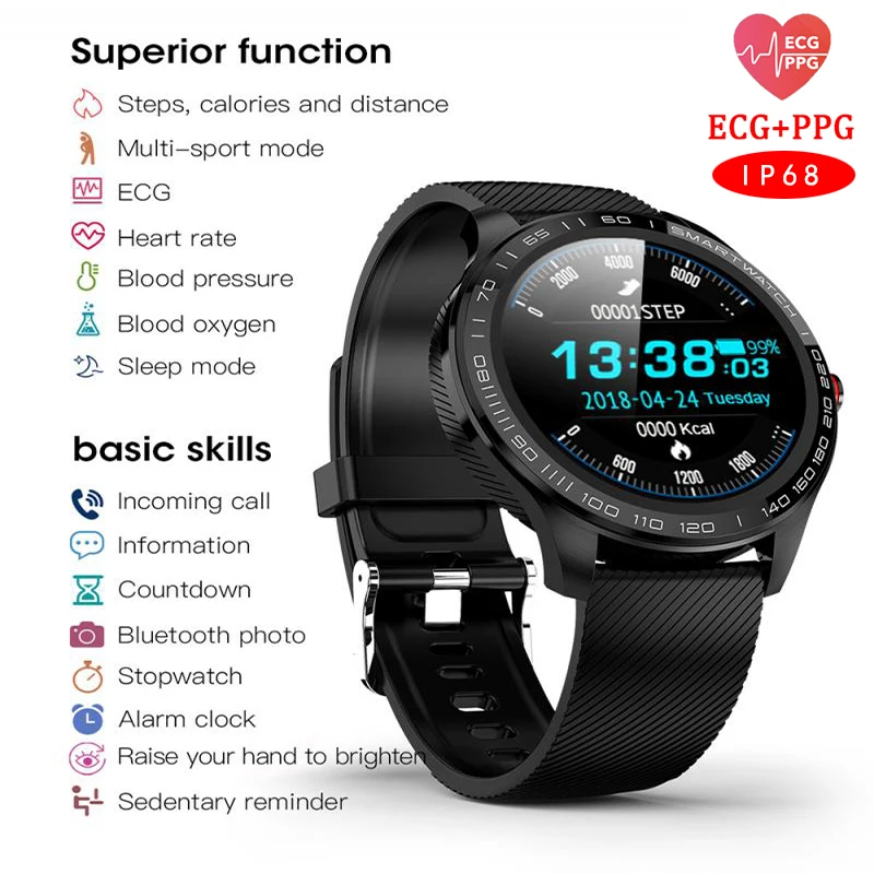 Bluetooth Smart Watch EKG PPG Health Monitor Informacije Pritisni in Telefon Opomnik Šport Sledenje Zapestnica Primerna za Moške in Ženske