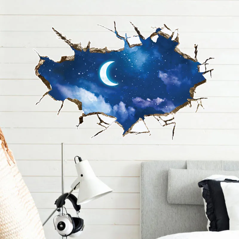 3D Kozmično Modra Prostor Stenske Nalepke Galaxy Luna Hiša Dekoracijo Otroci Soba Tla Astronavt Stene Decals je Doma Dekor Fant je Sanjsko Darilo