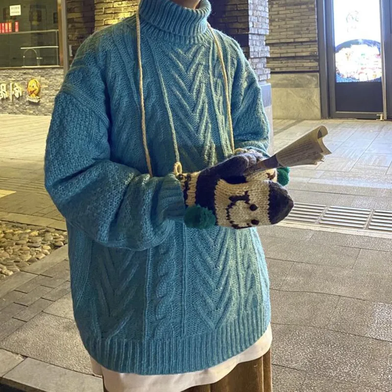 Pozimi Debele Turtleneck Pulover Moške Topli Mode Priložnostne Retro Pleteni Pulover Moških Svoboden korejski Puloverji Mens Oblačila M-2XL
