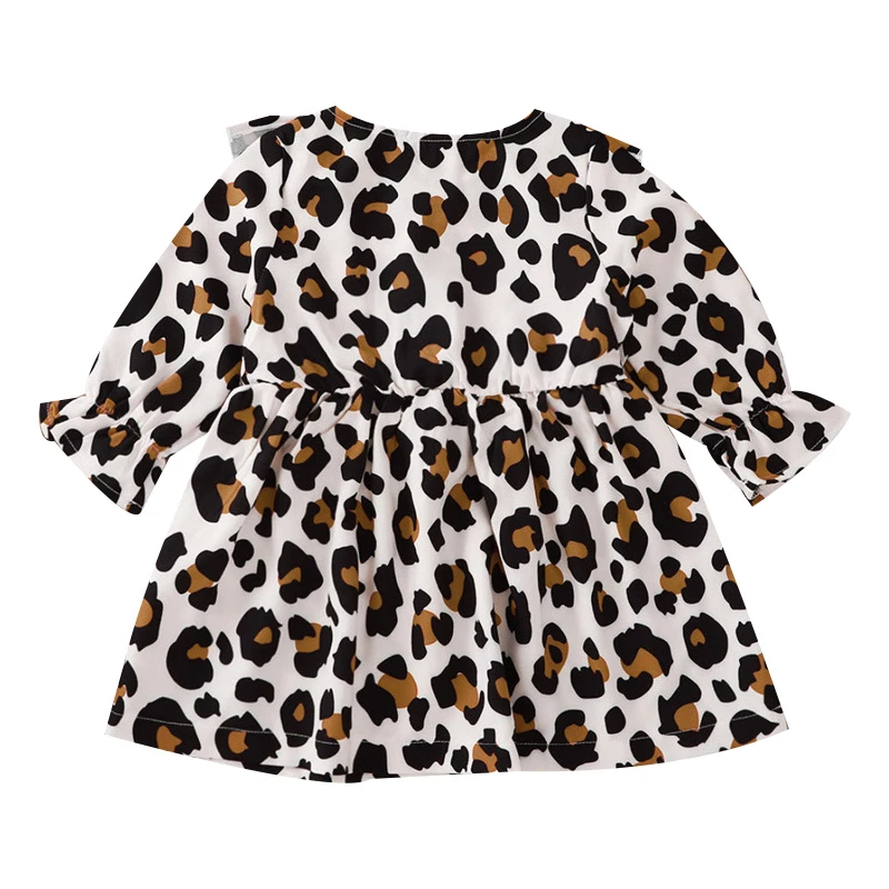 3-24M Otroška Moda Obleka za Malčke Baby Dekleta Leopard Tiskanja, Dolg Rokav Obleka za Malčke Baby Jeseni Bombaž Priložnostne Obleke