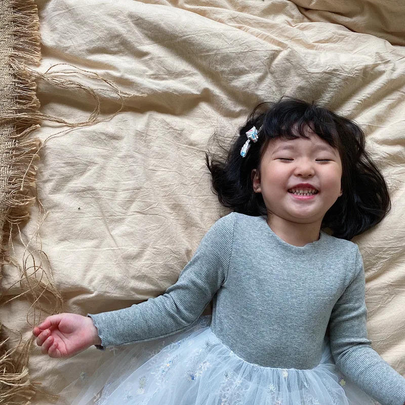 Spomladi Jeseni leta 2020 dekleta Bombaž Dolg Rokav mozaik očesa Tutu obleko 3 barve korejskem slogu princesa obleko za dojencek dekliška