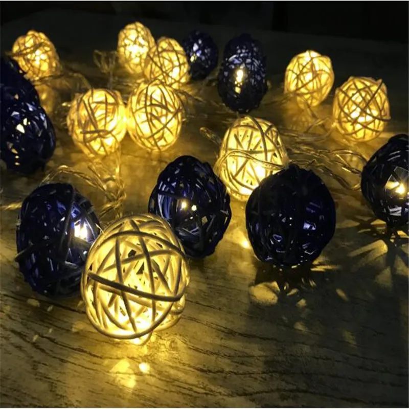 4 cm Rattan Kroglice Niz LED Luči 1,5 m 10 Sepak Takraw Temno Modra/Bela Zunanja Božič svate, Dekoracijo Razsvetljavo