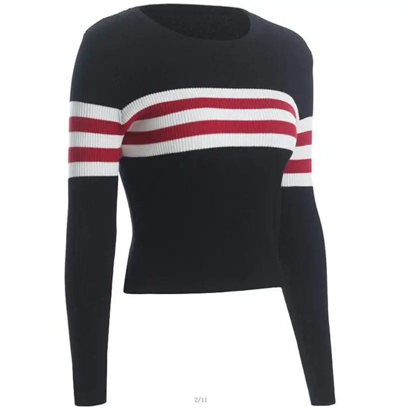 2019 nove vroče prodajo žensk pomlad jesen kratek slog, Stretch pleteni pulover ženske, tanek prugasta puloverju puloverji
