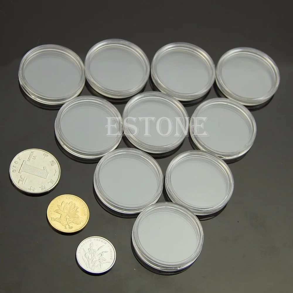 10 KOS Uporabljajo Jasno Krog Primerih Kovanec za Shranjevanje Kapsule Imetnik Krog Plastični 28mm-P101