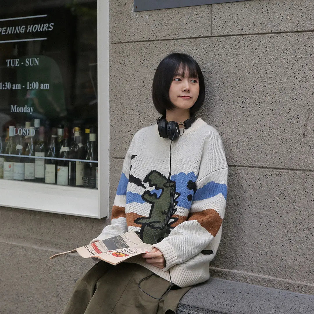 Nov slog kolegij slog sweater moški študent svoboden jesen / Zima Hong Kong Slog par modne pletenine